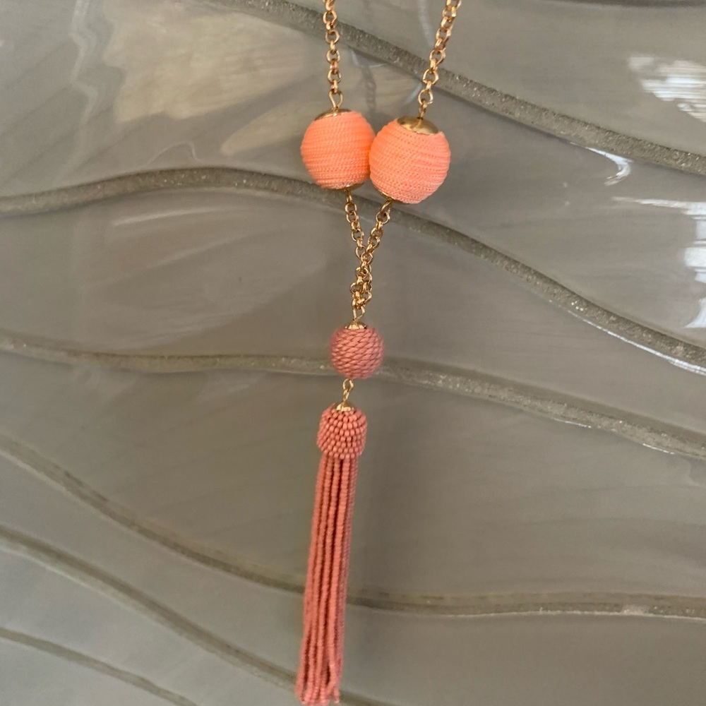 Rose gold pink tassel layering y charm necklace - Picture 5 of 5
